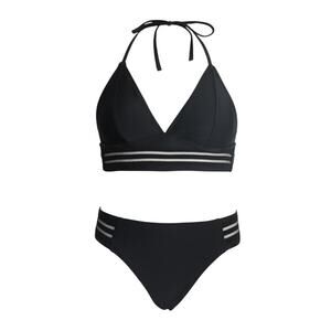 Cupshe Mesh Halter Triangle Mid Rise Bikini Black Size XL